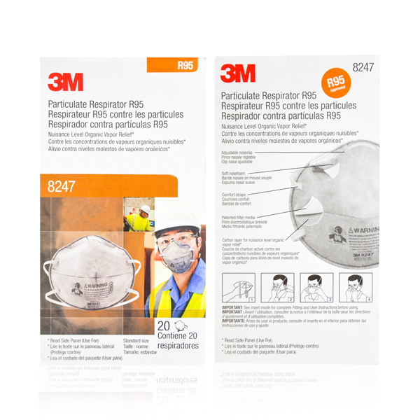 Respirador Desechable para Partículas y Vapores Orgánicos R95 8247 3M (Pieza) Gris 70070757722 … - 2