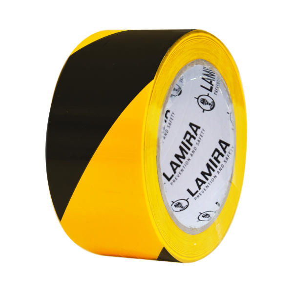 CINTA PVC DELIMITADORA DE ÁREAS LAMIRA AMARILLO/NEGRO LS-4150 2"X33M