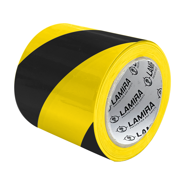 CINTA PVC DELIMITADORA DE ÁREAS LAMIRA AMARILLO/NEGRO LS-4151 4"X33M