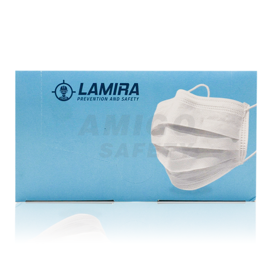 CUBREBOCAS POLIPROPILENO PLISADO TRIPLE CAPA LAMIRA (PAQ. CON 50 PIEZA) BLANCO.