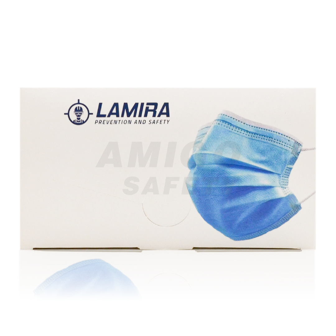 CUBREBOCAS POLIPROPILENO PLISADO TRIPLE CAPA LAMIRA (PAQ. CON 50 PIEZA) AZUL.