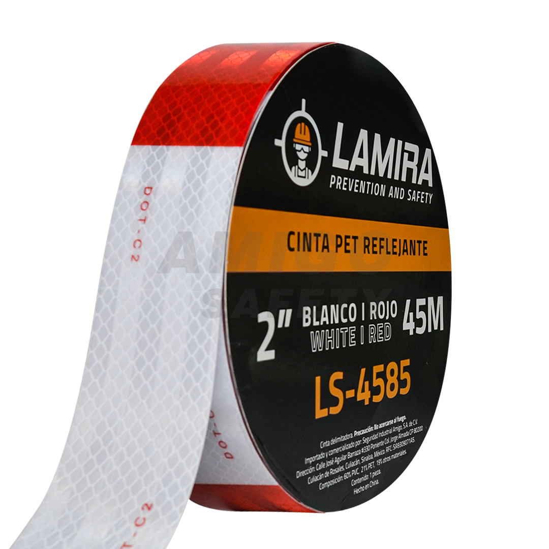 Cinta PET Reflejante P/Vehiculo 2"x45m LAMIRA Blanco/Rojo LS-4585 - 1