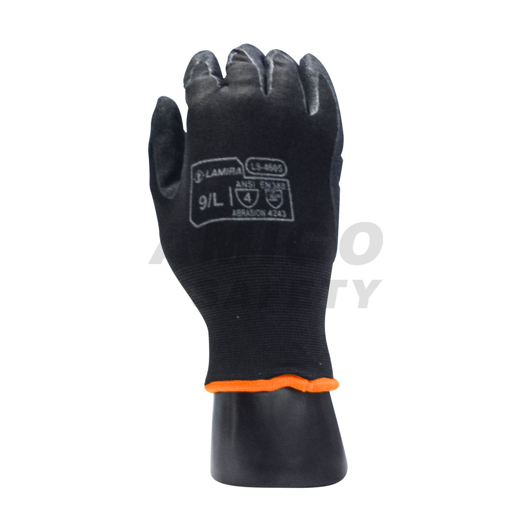 Guante Nylon con Acrílico Terry dentro Recubierto de Nitrilo arenoso Lamira (Par) Negro LS-4605L LG - 0