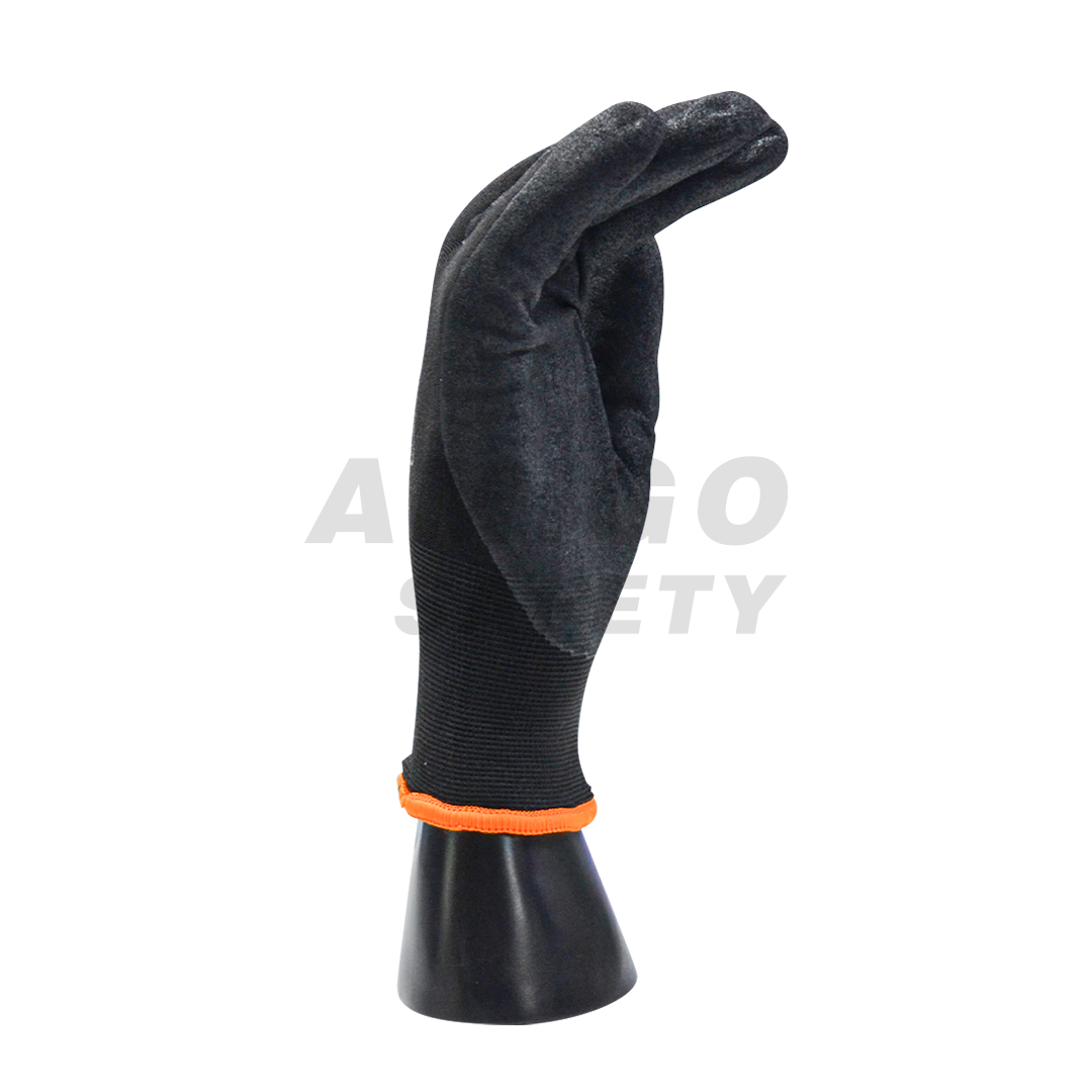 Guante Nylon con Acrílico Terry dentro Recubierto de Nitrilo arenoso Lamira (Par) Negro LS-4605L LG - 1