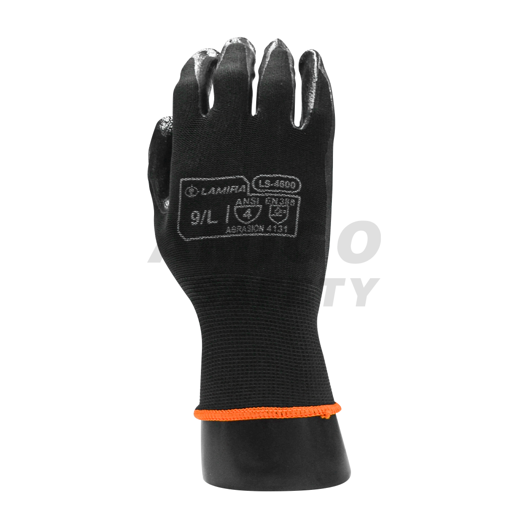 GUANTE POLIÉSTER RECUBIERTO DE NITRILO LAMIRA (PAR) NEGRO/NEGRO LS-4600