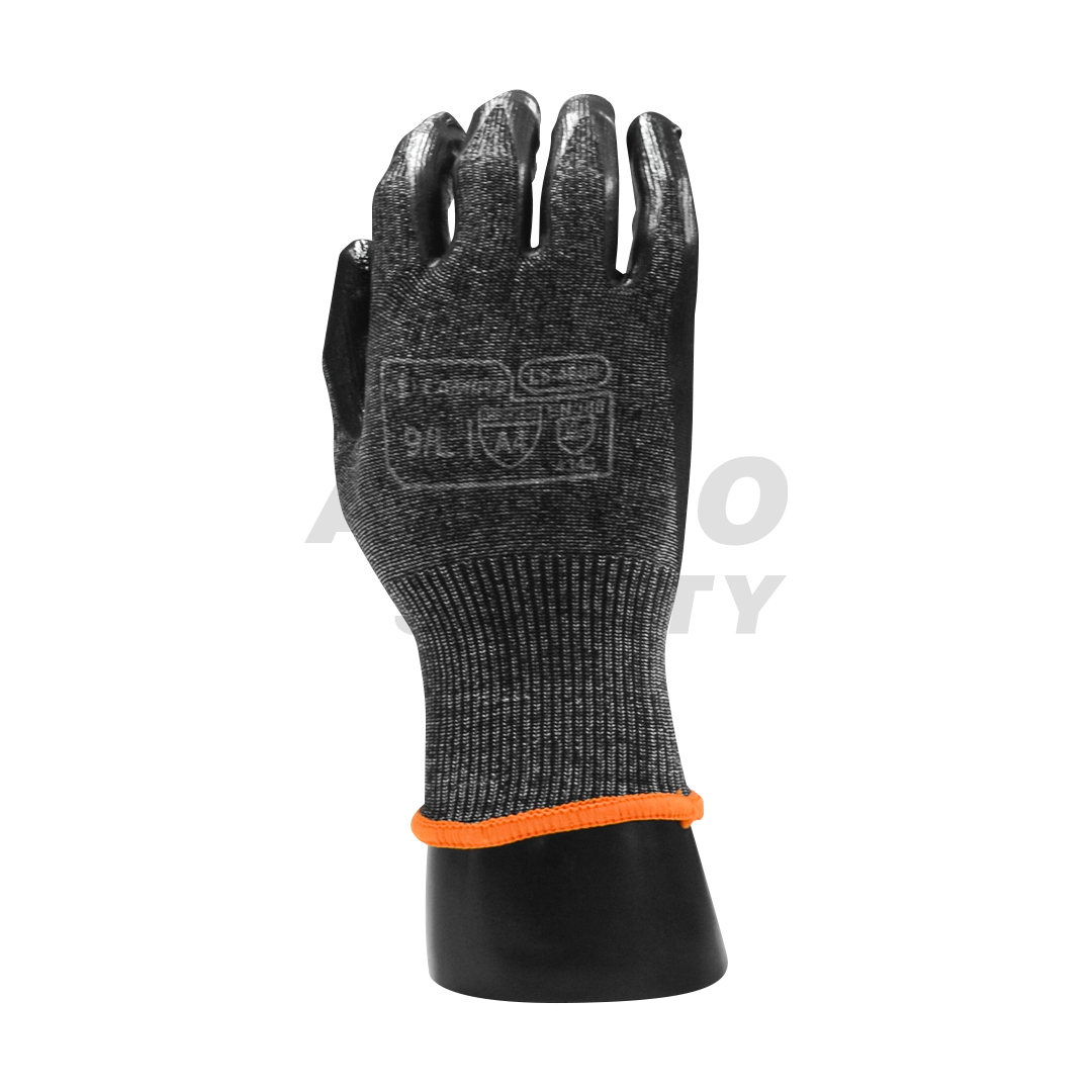 GUANTE ANTICORTE A4 HPPE RECUBIERTO DE NITRILO ESPUMADO LAMIRA (PAR) GRIS/NEGRO LS-4604