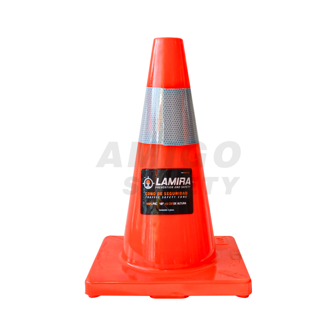 CONO PVC PREMIUM DE SEGURIDAD CON REFLEJANTE LAMIRA NARANJA ATC-45R 45 CM